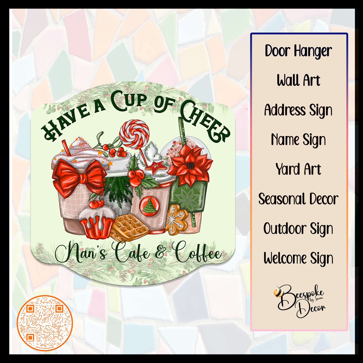 Christmas Cup of Cheer Drinks / Holiday Cocktails / Coffee House Sign / Bakery Holiday Signage / Kitchen Decor / Coffee Theme Decorations