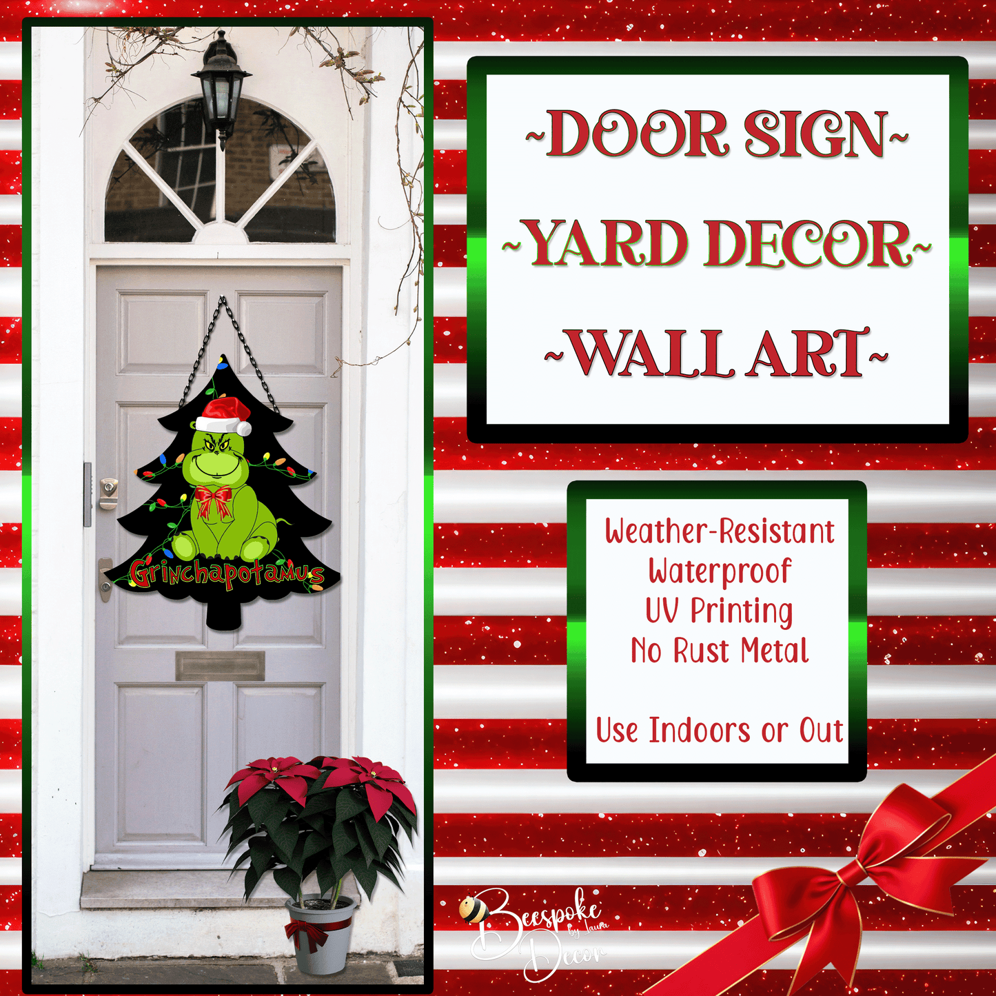 Grinchapotamus Tree Door Sign / Green Hippo Decoration / Funny Hippo Christmas Sign / Grinchapotamus Yard Decor / Unique Holiday Decoration