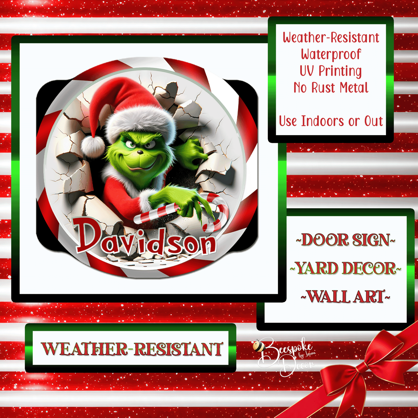 Grinch PERSONALIZED Door Sign / Christmas Thief Holiday Decoration / Christmas Yard Decor / Holiday Wall Sign / Customize Unique Gift