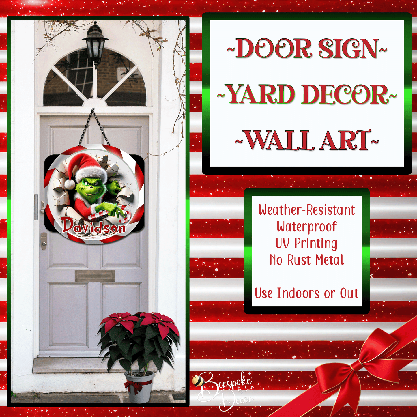 Grinch PERSONALIZED Door Sign / Christmas Thief Holiday Decoration / Christmas Yard Decor / Holiday Wall Sign / Customize Unique Gift