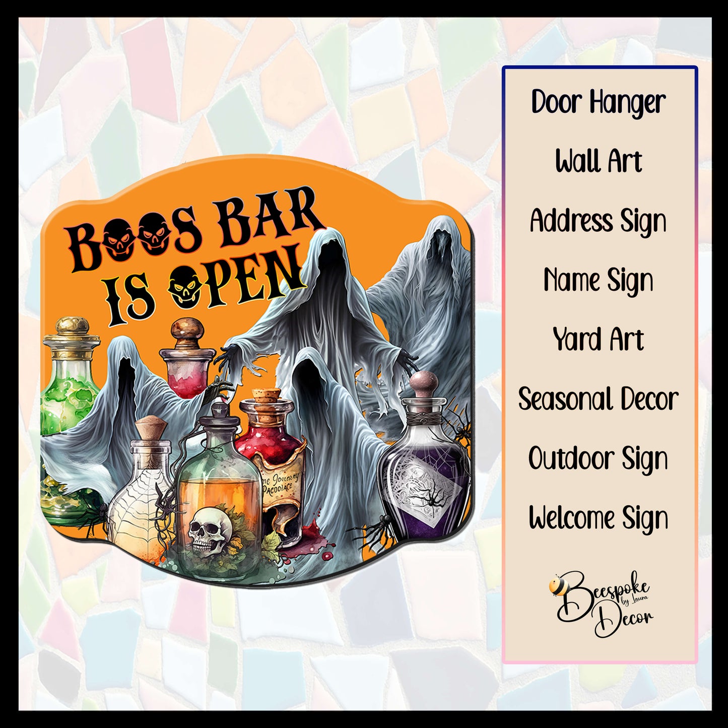 Boos Bar Ghosts Sign / Halloween Spirits Decoration / Halloween Bar Sign / Funny Halloween Decoration / Ghosts Door Sign