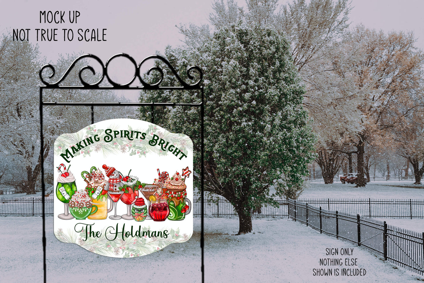 Holiday Spirits Bar Sign / Christmas Yard Art / Christmas Wreath / Christmas Spirit Decorations / Holiday Party Decor / Custom