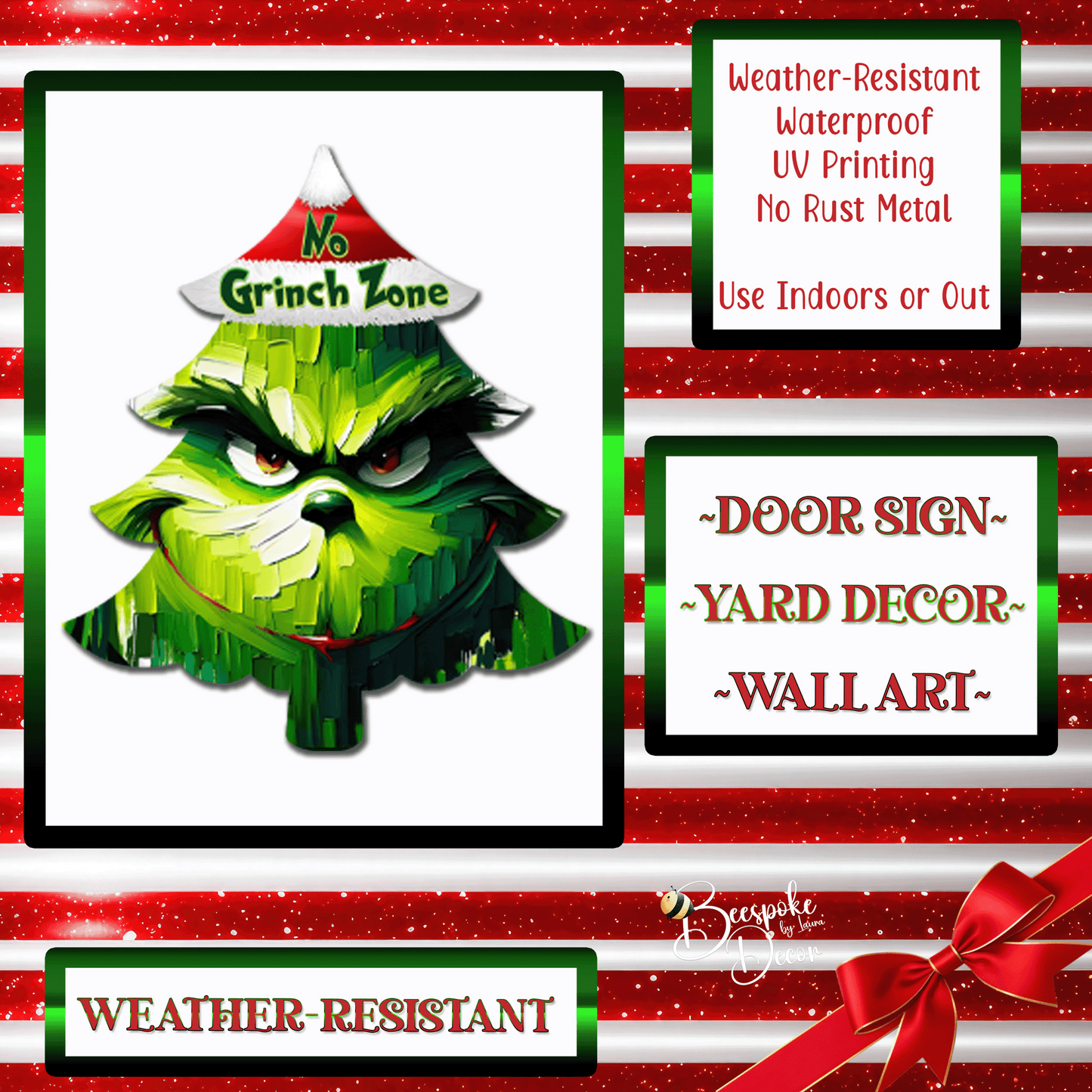 Grinch Face Tree Door Sign / Christmas Thief Decoration / PERSONALIZED Grinch Wreath / Faux Grinch Portrait / Tree Shape Holiday Decor