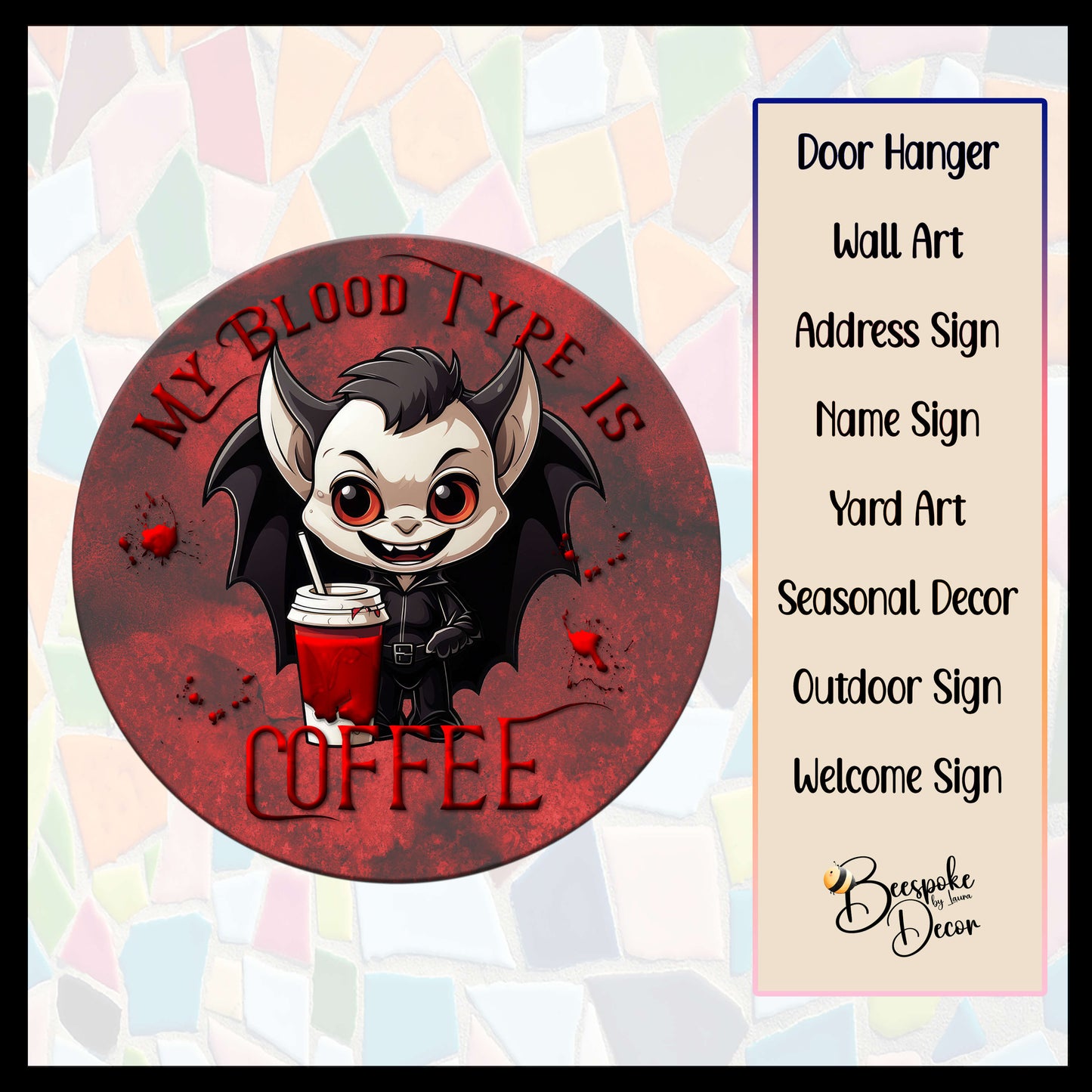 Coffee Drinking Vampire Sign / Cute Vampire / Halloween Coffee Sign / Halloween Yard Art / Vampire Yard Sign / Vampire Door Sign