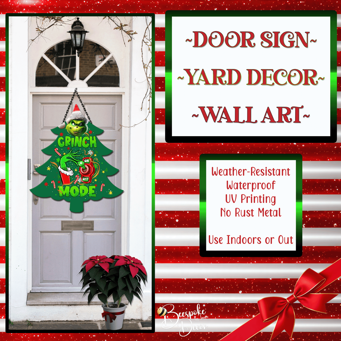 Grinch Mode ON Door Sign / Christmas Thief Door Decor / Grinch Lover Yard Art / Holiday Outdoor Decoration / Grinch Face Wall Sign