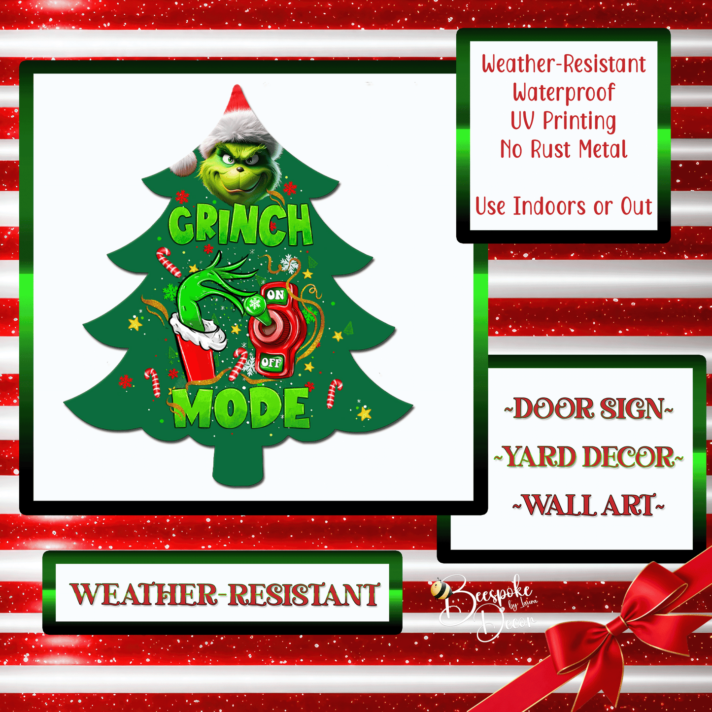 Grinch Mode ON Door Sign / Christmas Thief Door Decor / Grinch Lover Yard Art / Holiday Outdoor Decoration / Grinch Face Wall Sign