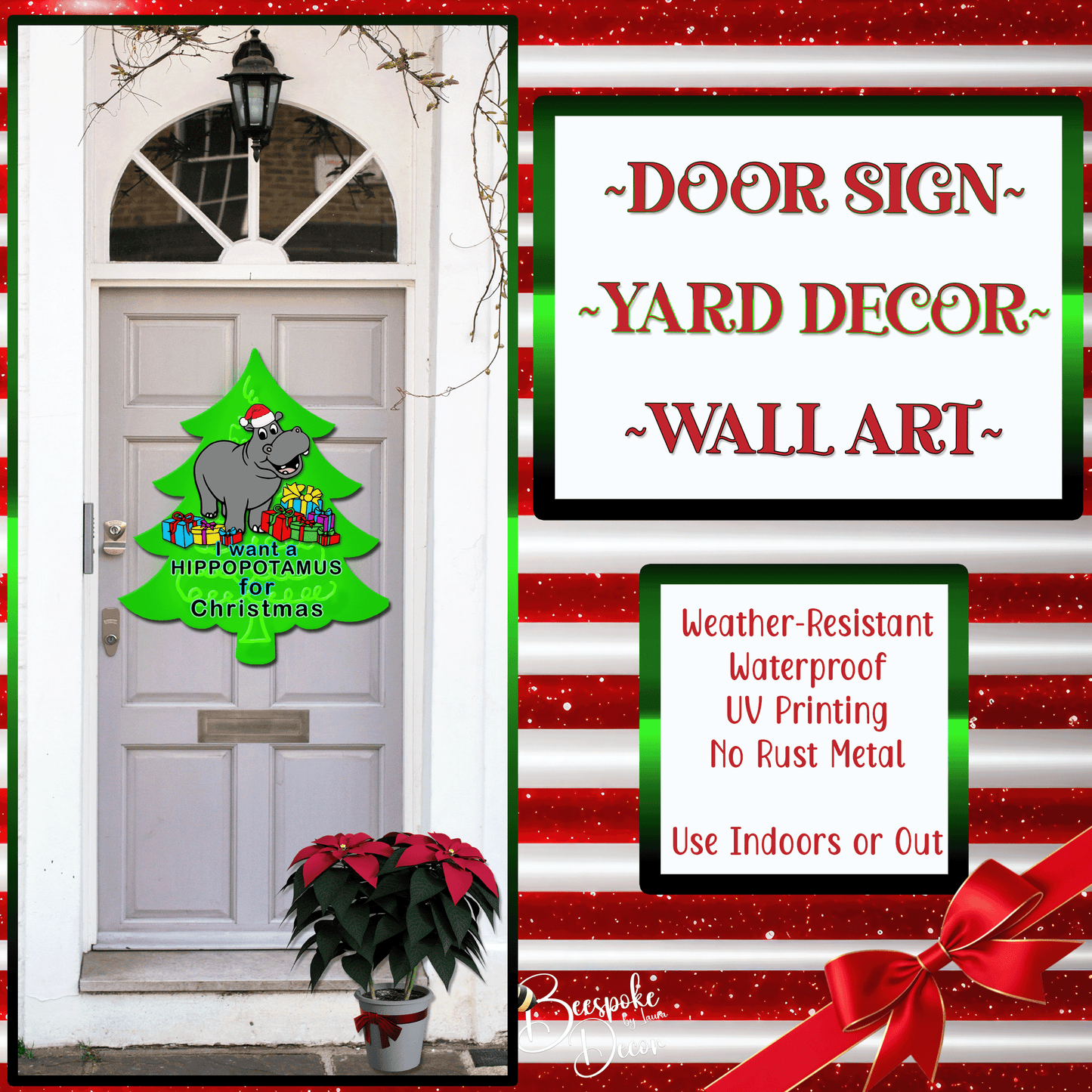 Want a Hippo for Christmas Sign / Hippo Hero Door Decor / Xmas Hippo Decoration / Want a Hippo Yard Sign / Hippo Lover