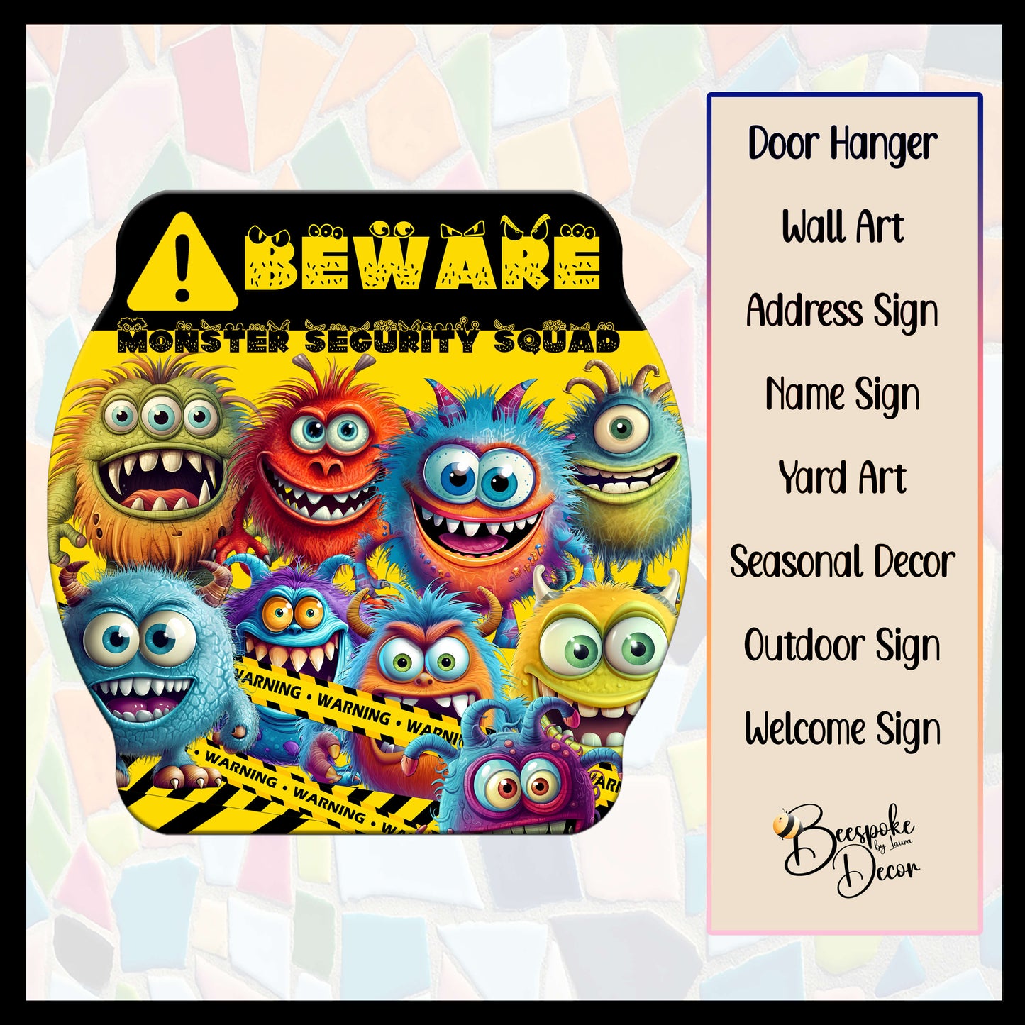 Monster Security System Sign / Halloween Yard Art / Monsters Door Sign / Cute Monsters / Beware of Monsters