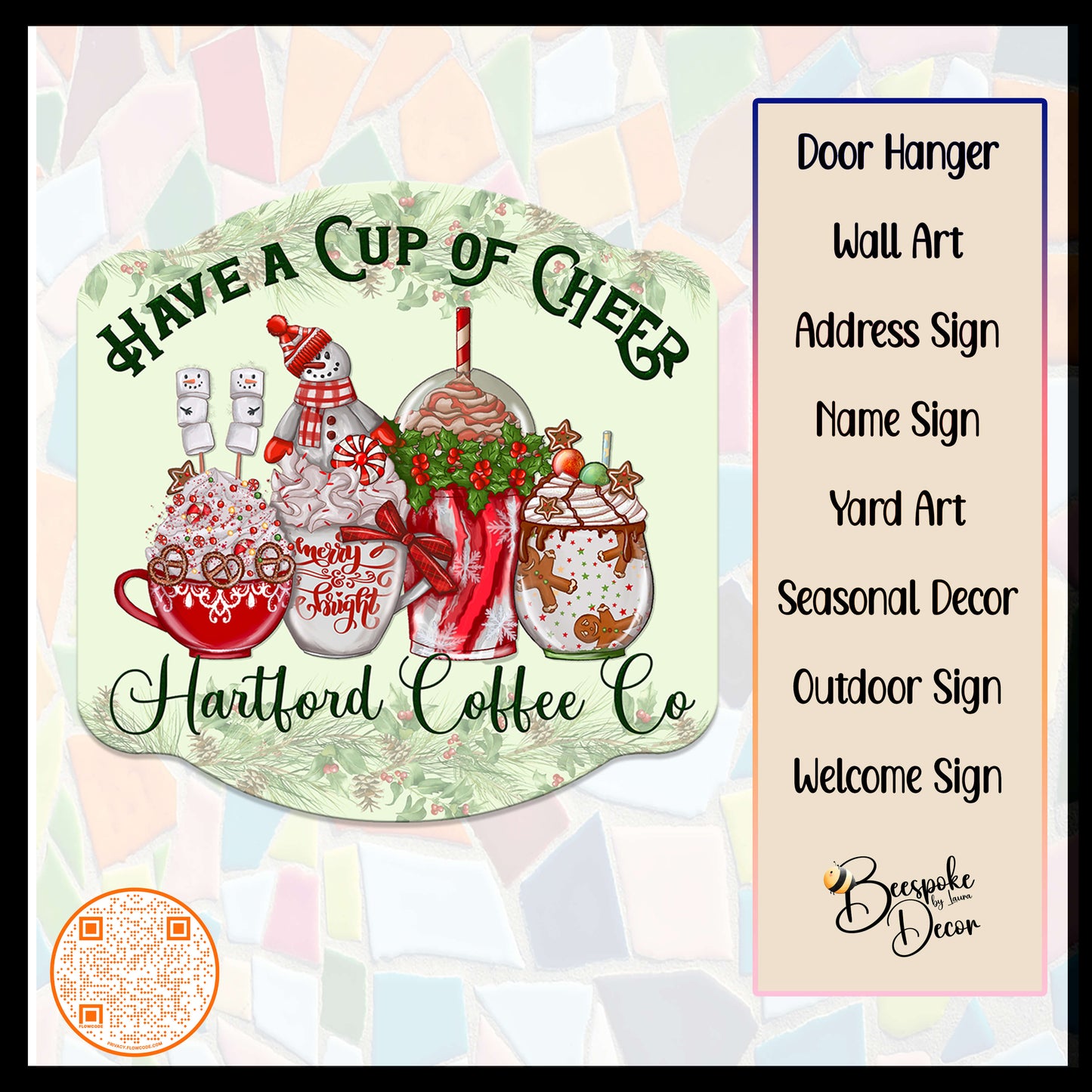 Christmas Cup of Cheer Drinks / Holiday Cocktails / Coffee House Sign / Bakery Holiday Signage / Kitchen Decor / Coffee Theme Decorations