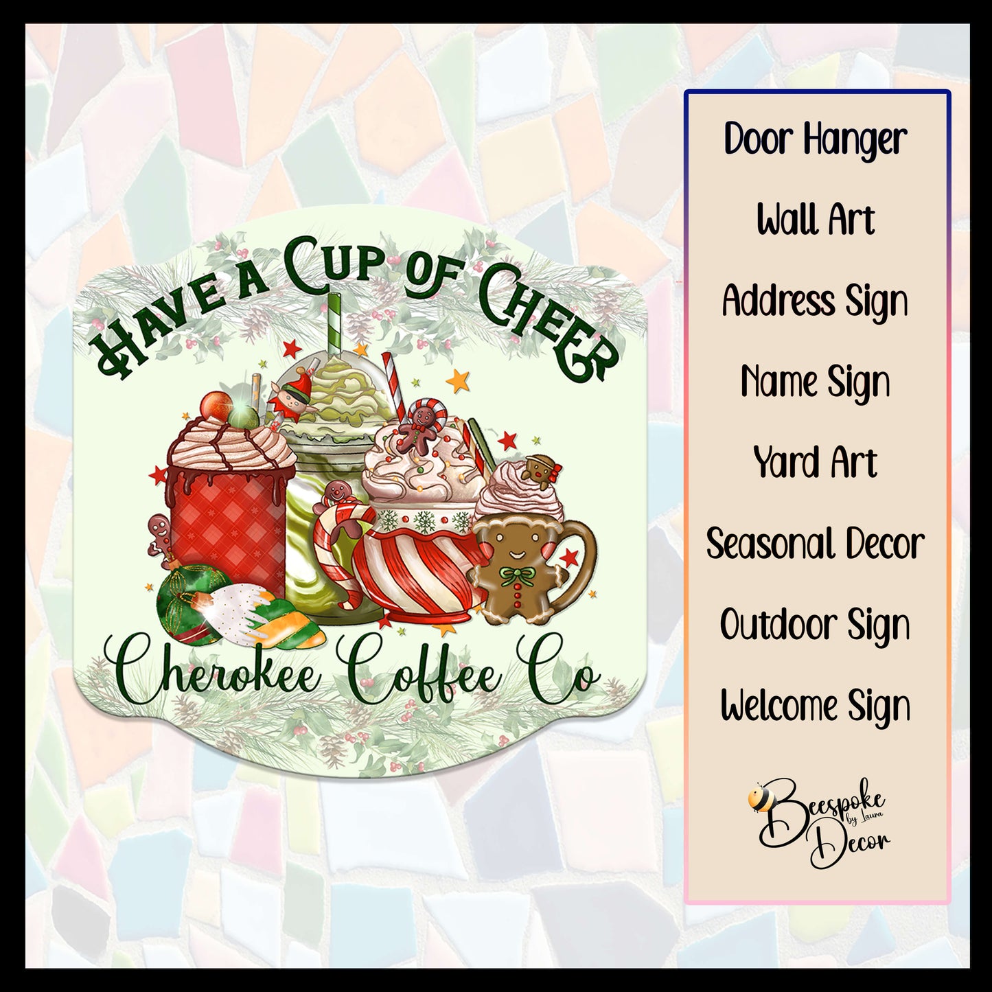 Christmas Cup of Cheer Drinks / Holiday Cocktails / Coffee House Sign / Bakery Holiday Signage / Kitchen Decor / Coffee Theme Decorations