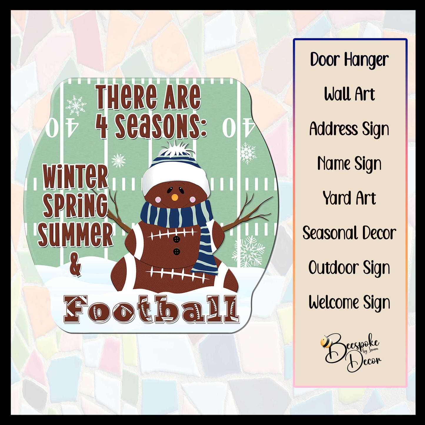 Four Seasons Football Snowman / Personalized Football Door Decor / Football Party / Snowman on Gridiron / Winter Football