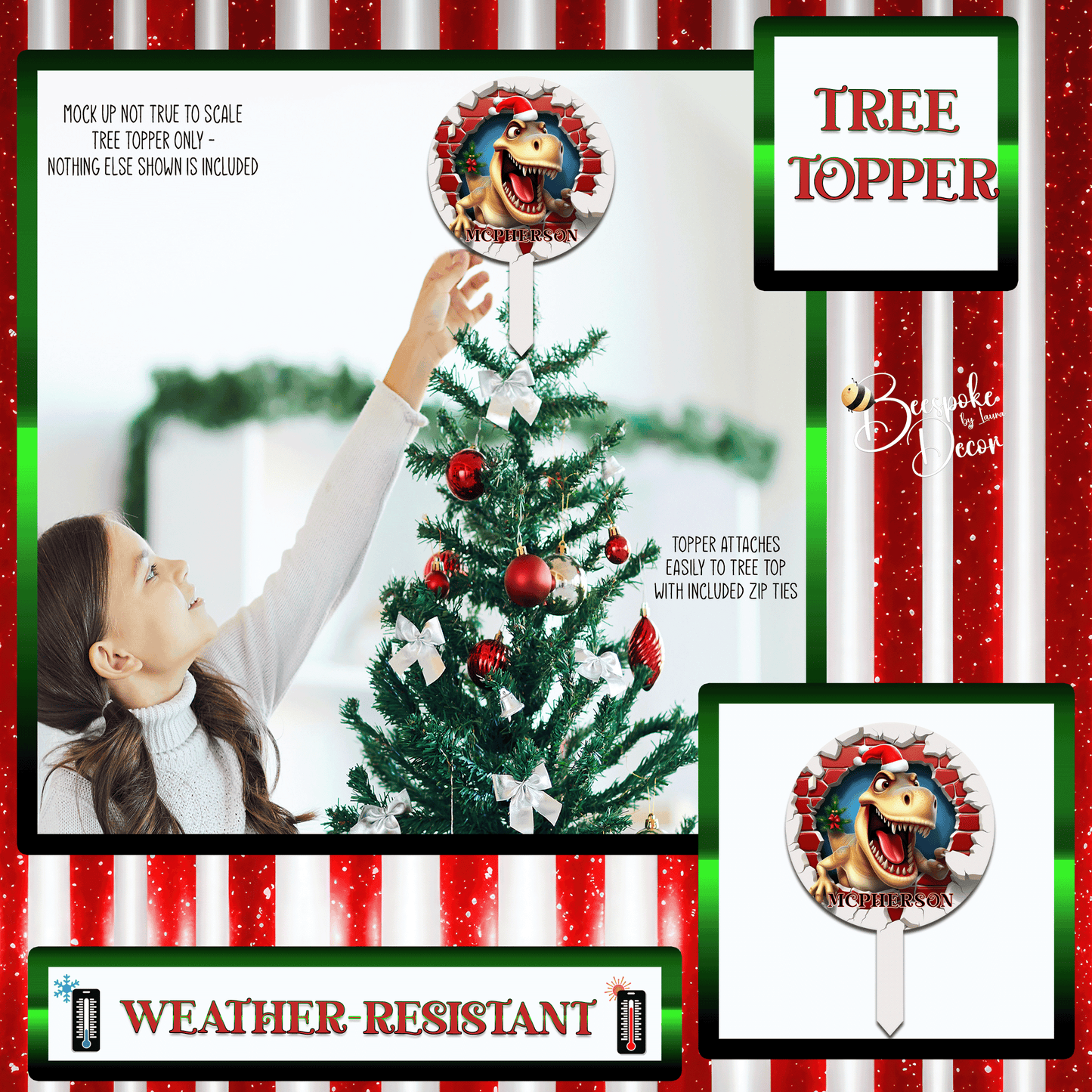 Dinosaur 3D Look Tree Topper / Dinosaur Christmas Tree Topper / PERSONALIZED Christmas Tree Decoration / Dino Lover Gift / Unique Dinosaur