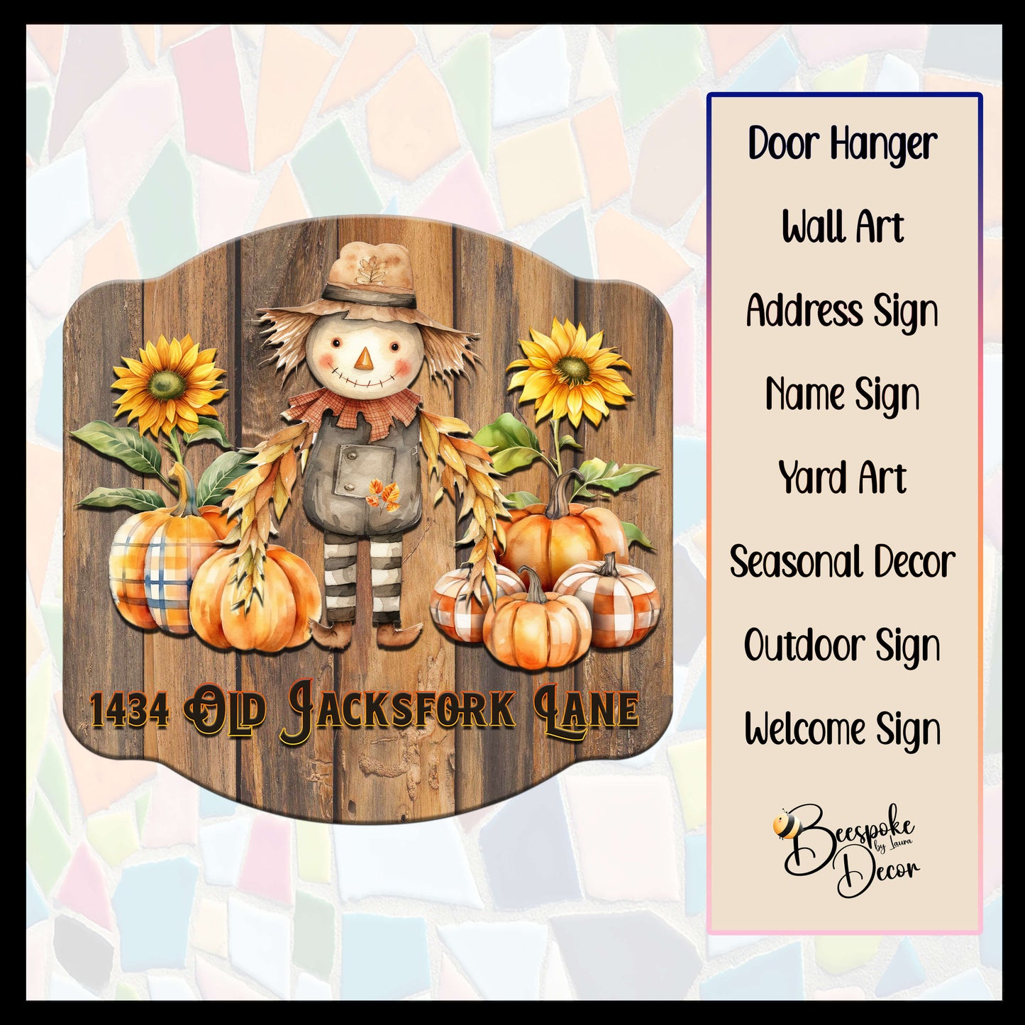 Scarecrow Pumpkins Sunflowers / Custom Fall Sign / Personalized Scarecrow Decoration / Fall Yard Art / Seasonal Outdoor Sign