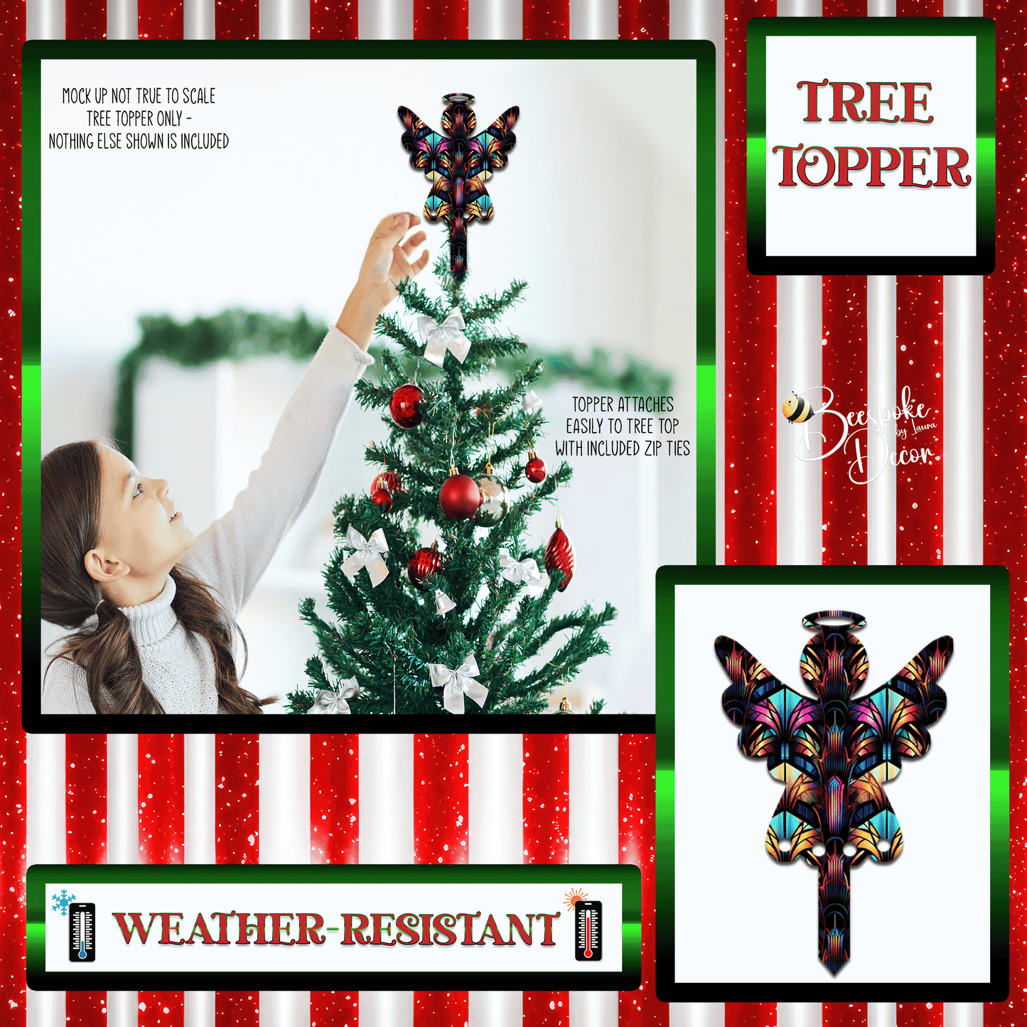 Faux Stained Glass Angel Tree Topper / Angel Collector / Colorful Tree Topper / Unique Tree Topper / Holy Angel with Halo / Christmas Decor