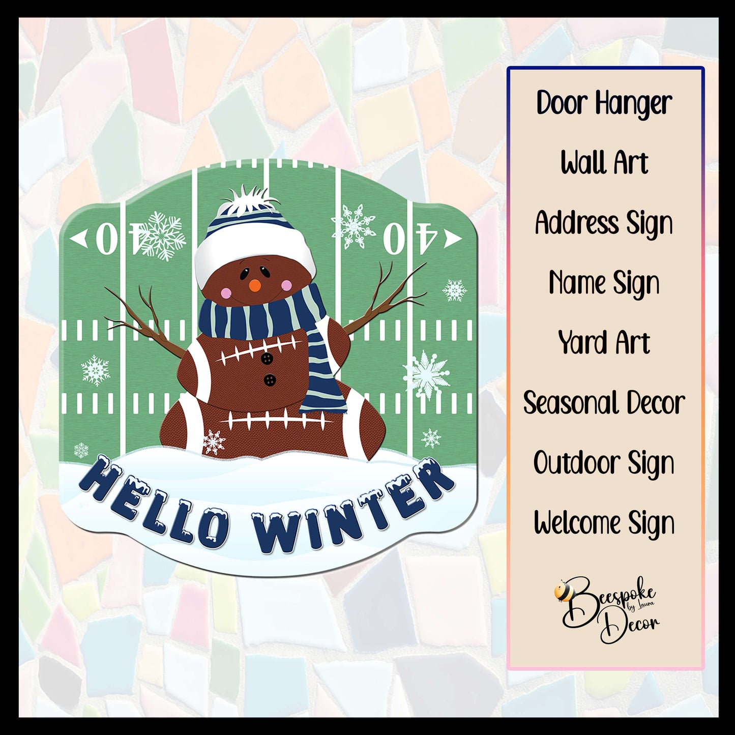 Football Snowman Welcome Sign / Personalized Football Door Decor / Football Party / Snowman on Gridiron / Winter Football