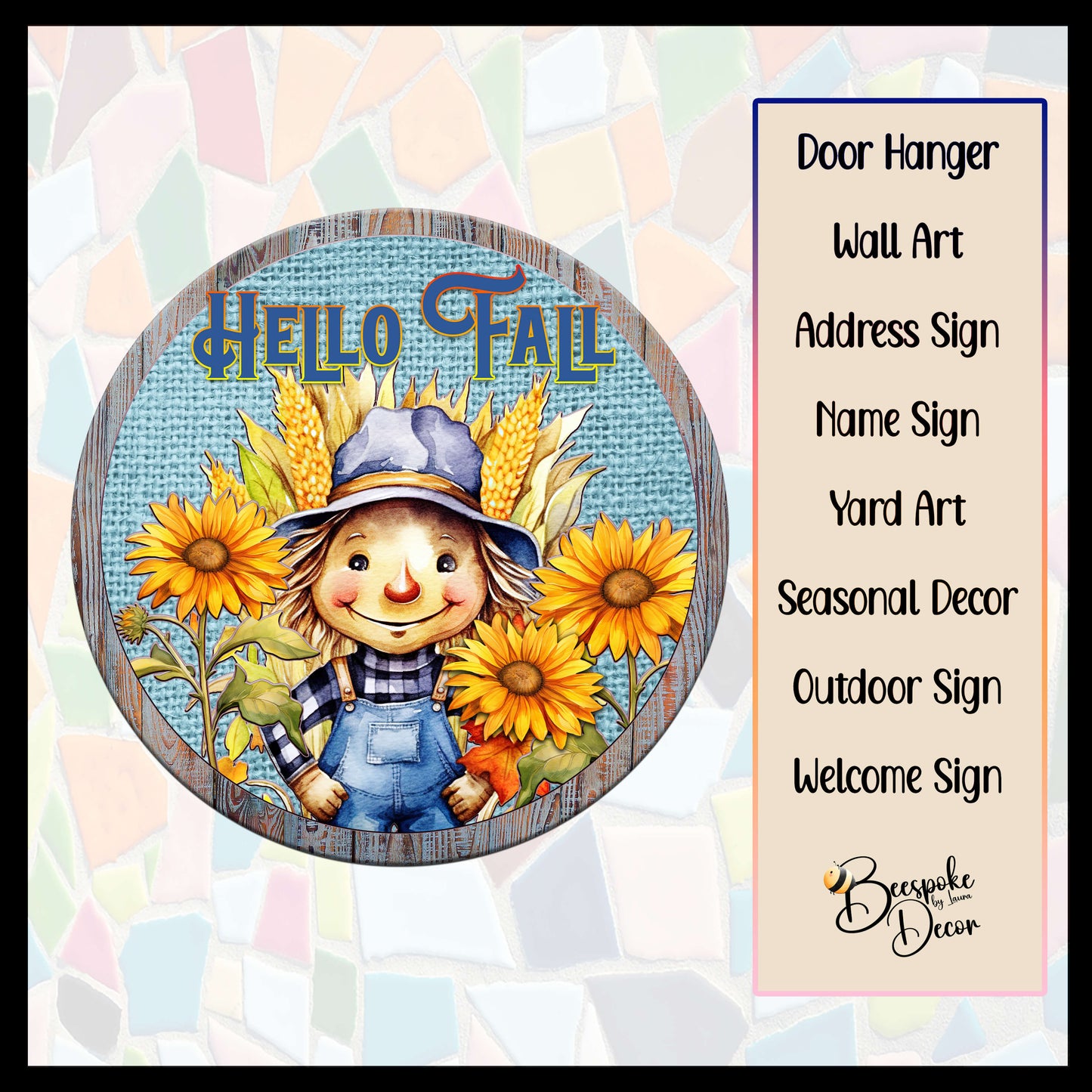 Hello Fall Scarecrow / Custom Fall Sign / Personalized Scarecrow Decoration / Fall Yard Art / Seasonal Outdoor Sign